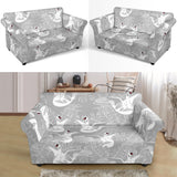 White Swan Gray Background Loveseat Couch Slipcover