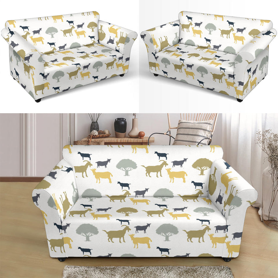 Silhouettes Of Goat And Tree Pattern Loveseat Couch Slipcover