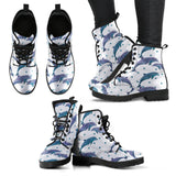 Dolphins Pattern Dotted Background Leather Boots