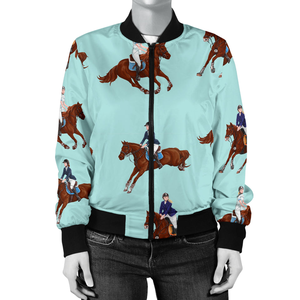 Horses Running Horses Rider Pattern Women'S Bomber Jacket