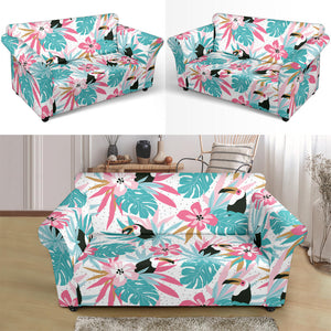 Toucan Tropical Flower Leave Pattern Loveseat Couch Slipcover