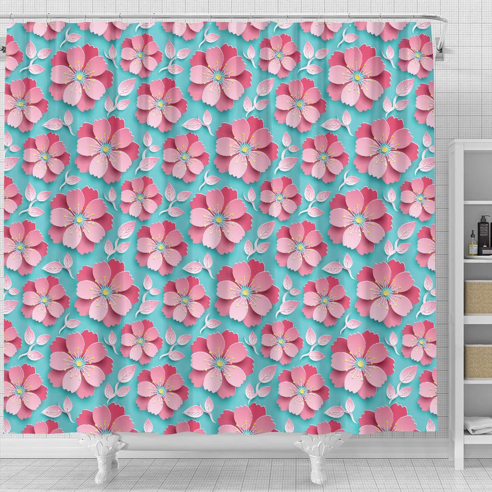 3D Sakura Cherry Blossom Pattern Shower Curtain Fulfilled In US