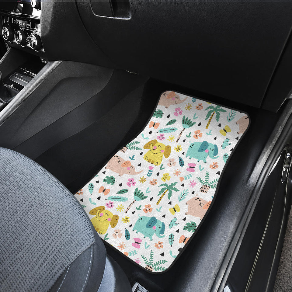 Cute Elephants Palm Tree Flower Butterfly Pattern Front Car Mats