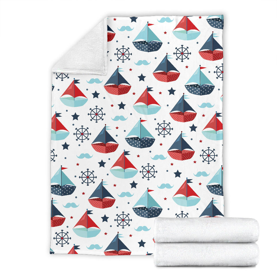 Cute Color Paper Sailboat Pattern Premium Blanket