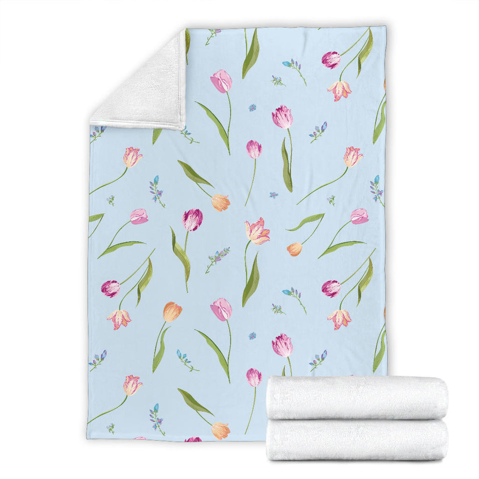 Watercolor Tulips Pattern Premium Blanket