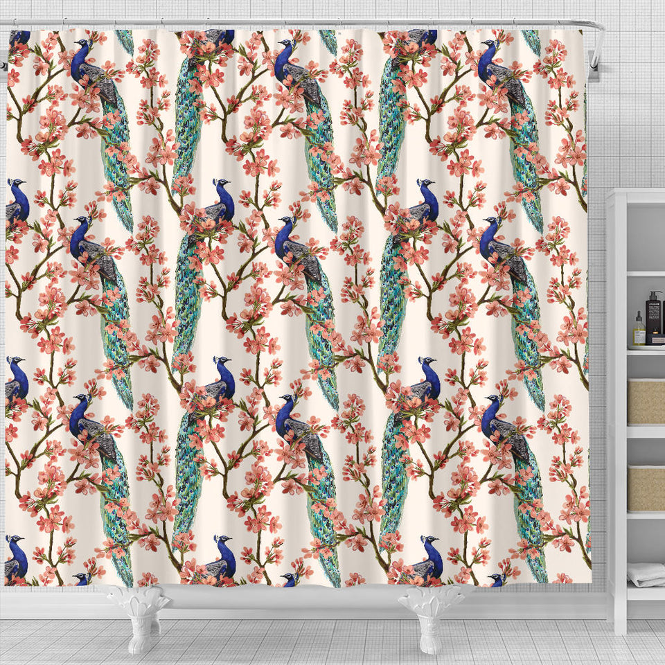 Peacock Tropical Flower Pattern Shower Curtain Fulfilled In US
