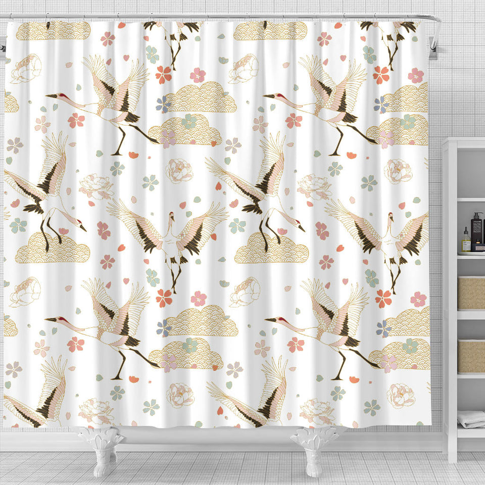 Beautiful Japanese Cranes Pattern Shower Curtain Fulfilled In US