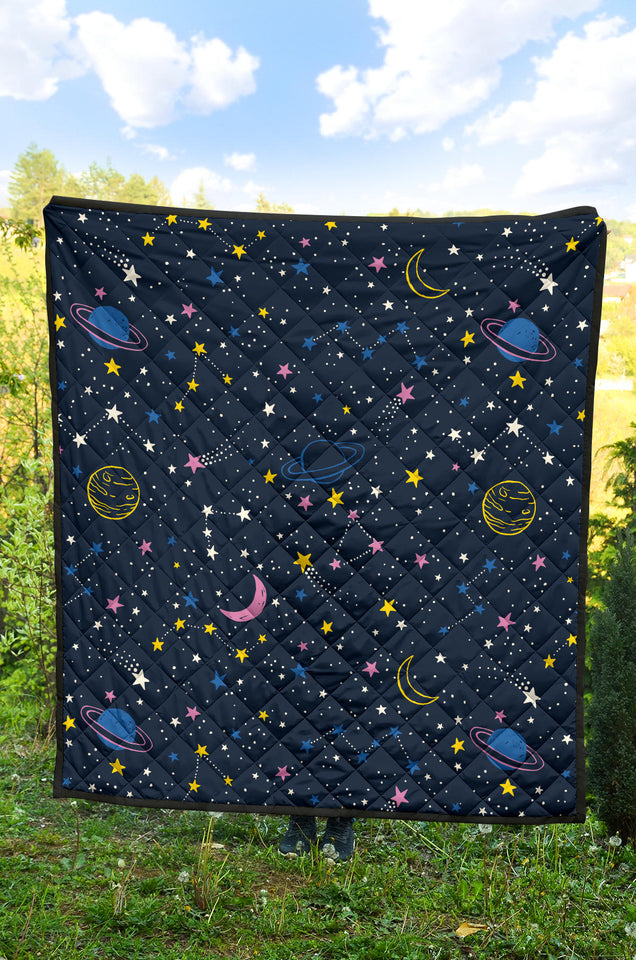 Space Pattern With Planets, Comets, Constellations And Stars Premium Quilt