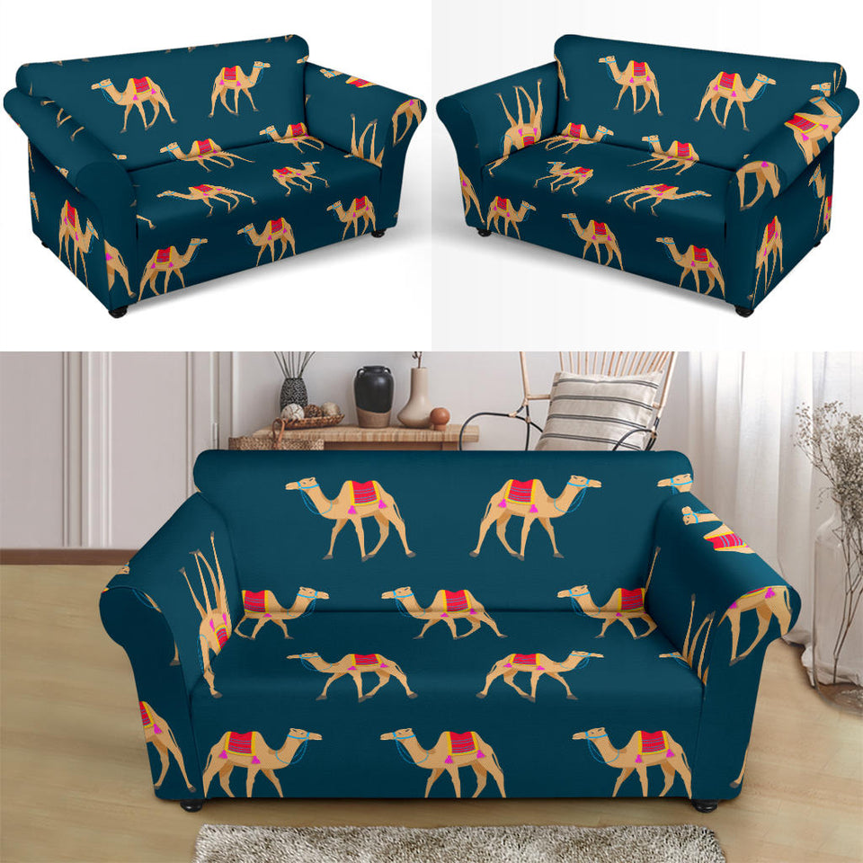 Camel Pattern Blue Blackground Loveseat Couch Slipcover
