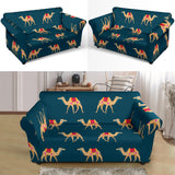 Camel Pattern Blue Blackground Loveseat Couch Slipcover