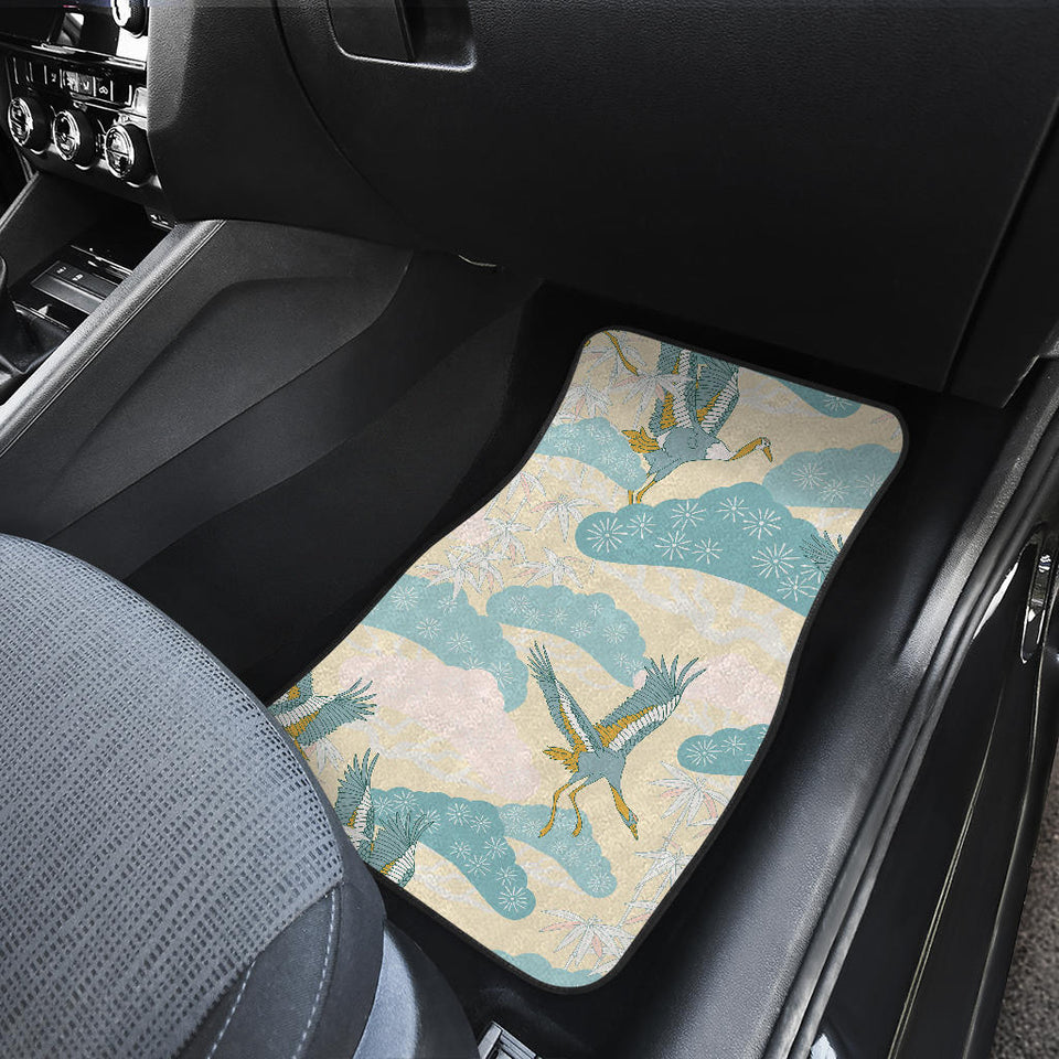 Bonsai Bamboo Stork Japanese Pattern Cream Theme Front And Back Car Mats