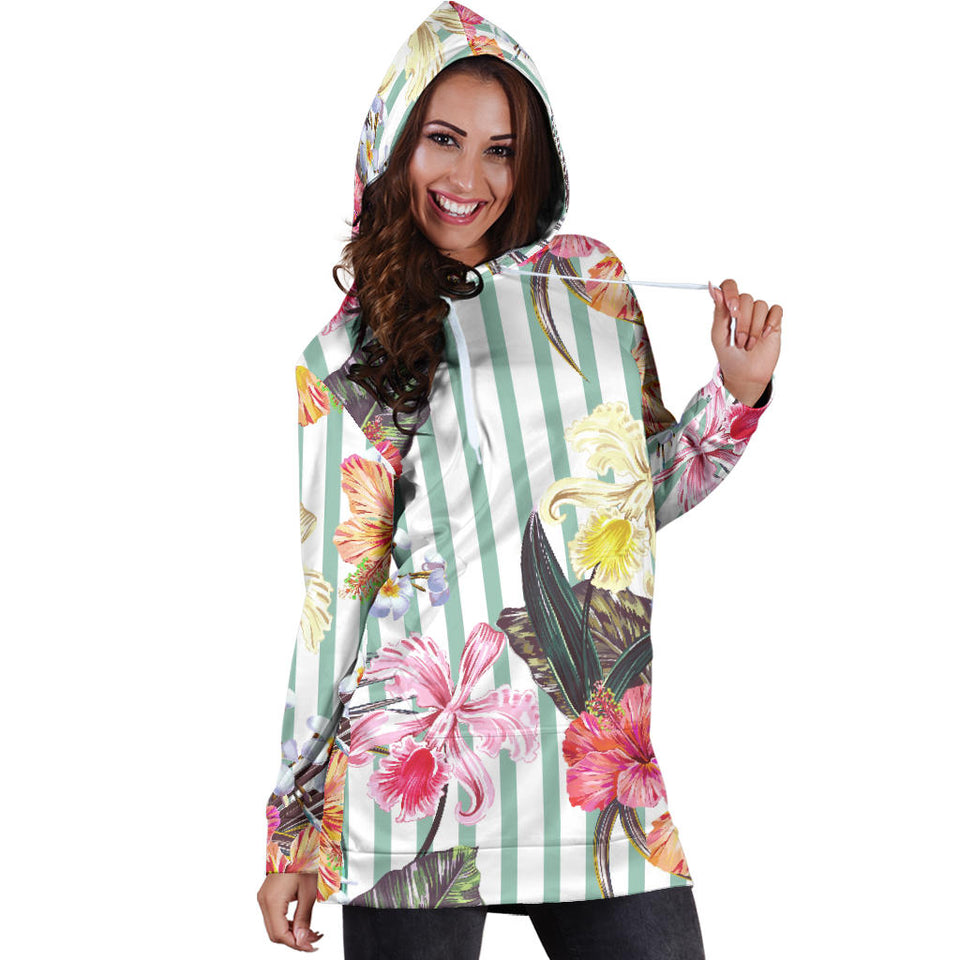 Colorful Orchid Flower Pattern Women'S Hoodie Dress