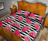 Watercolor paint textured watermelon pieces Quilt Bed Set