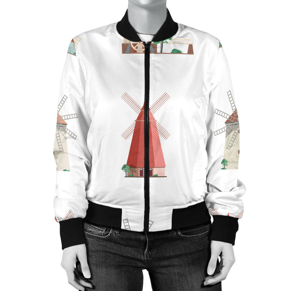 Windmill Design Pattern Women'S Bomber Jacket