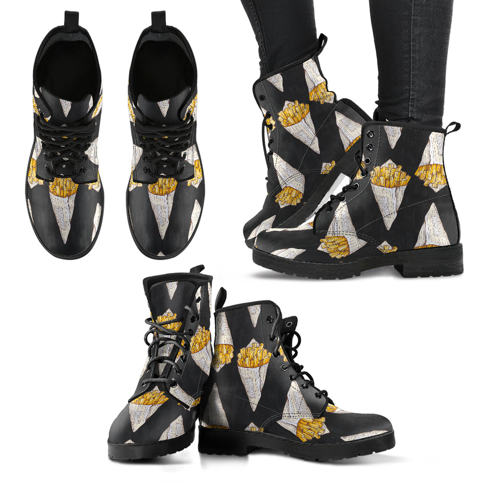 French Fries Dark Background Leather Boots