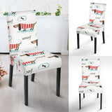 Cute Dachshund Bone Pattern Dining Chair Slipcover
