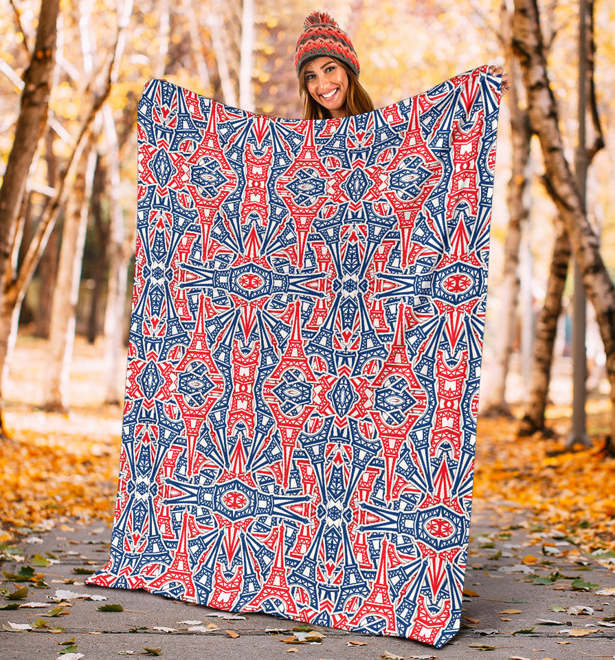 Eiffel Tower Pattern Print Design 02 Premium Blanket