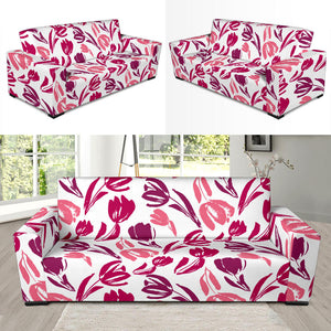 Pink Sketch Tulip Pattern Sofa Slipcover