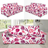 Pink Sketch Tulip Pattern Sofa Slipcover