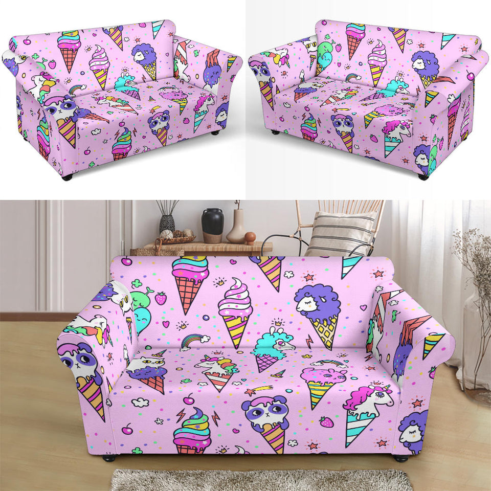 Cute Ice Cream Cone Animal Pattern Loveseat Couch Slipcover