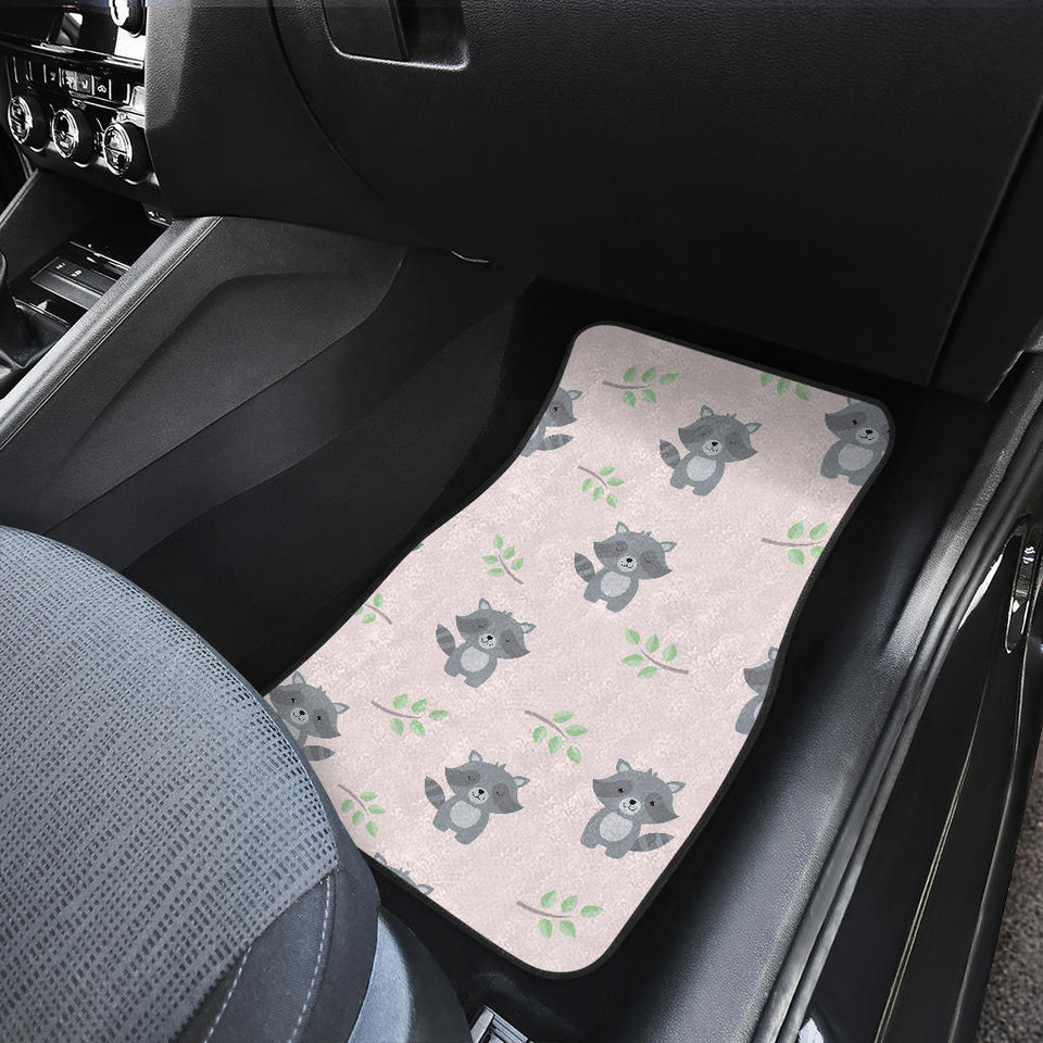 Cute Raccoons Leaves Pattern Front And Back Car Mats