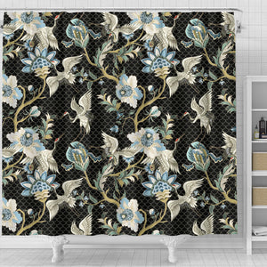 Japanese Crane Ornament Elements Shower Curtain Fulfilled In US