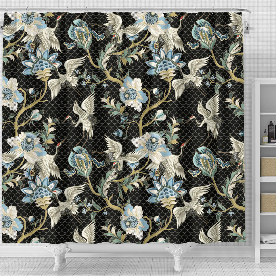 Japanese Crane Ornament Elements Shower Curtain Fulfilled In US