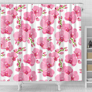 Pink Purple Orchid Pattern Background Shower Curtain Fulfilled In US
