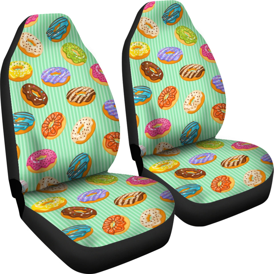 Colorful Donut Pattern Green Background Universal Fit Car Seat Covers