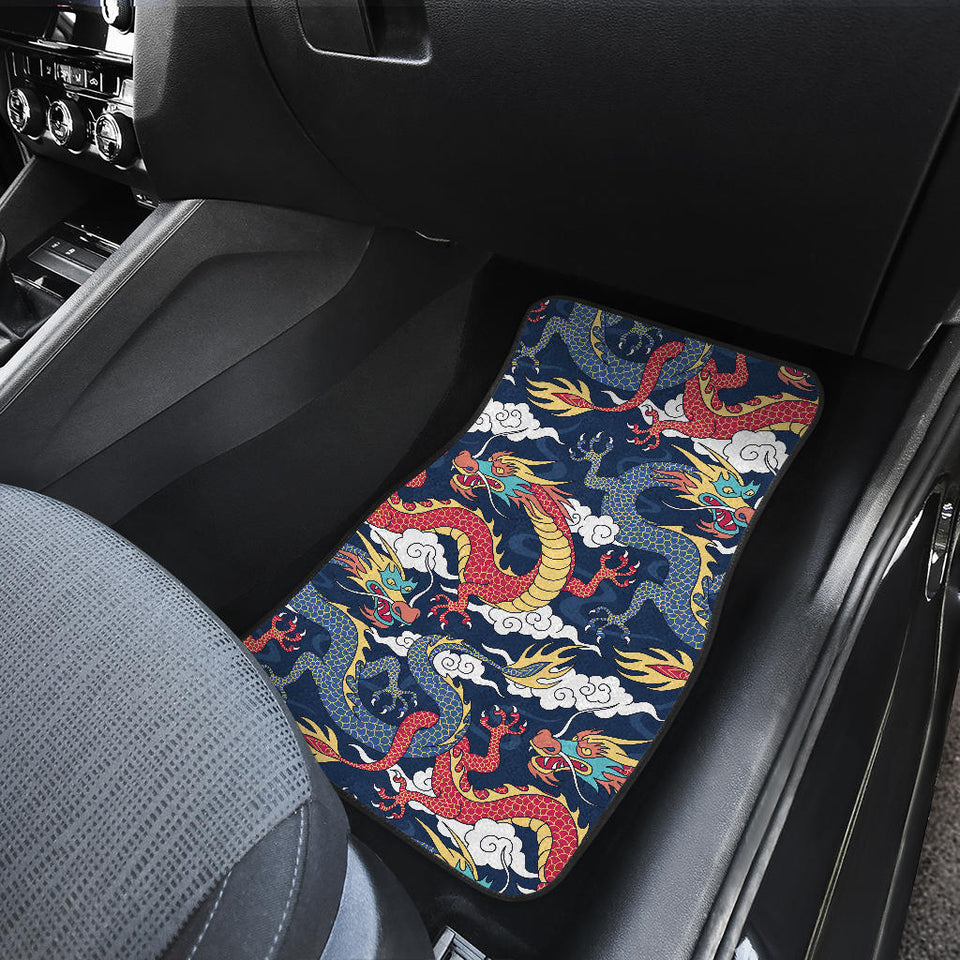 Blue Red Dragon Cloud Pattern Front And Back Car Mats