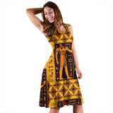 Egypt Hieroglyphics Pattern Print Design 05 Sleeveless Midi Dress