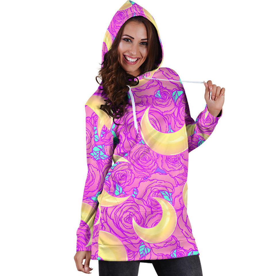 Moon Pink Rose Background Women'S Hoodie Dress