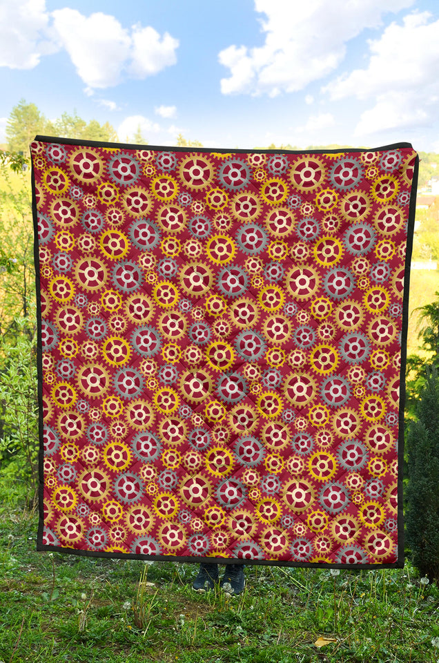 Gear Pattern Print Design 04 Premium Quilt