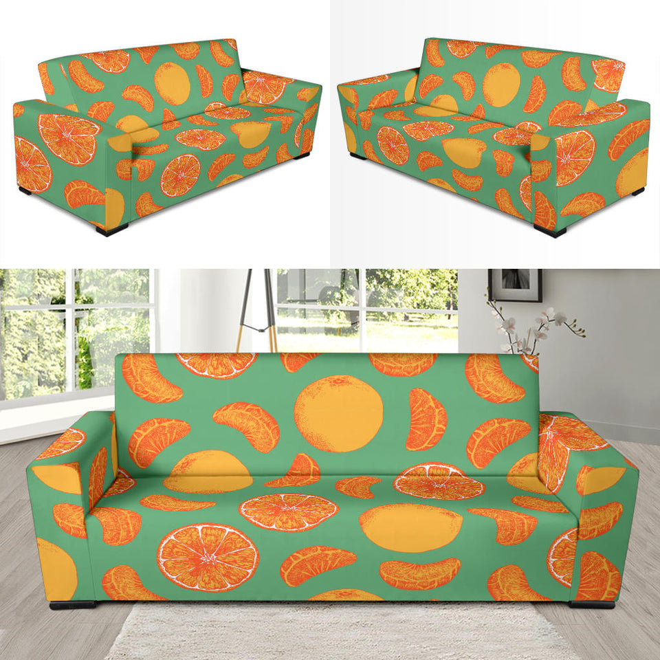 Orange Fruit Pattern Green Background Sofa Slipcover