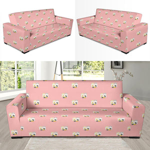 Cute Hamster Cheese Pattern Pink Background Sofa Slipcover