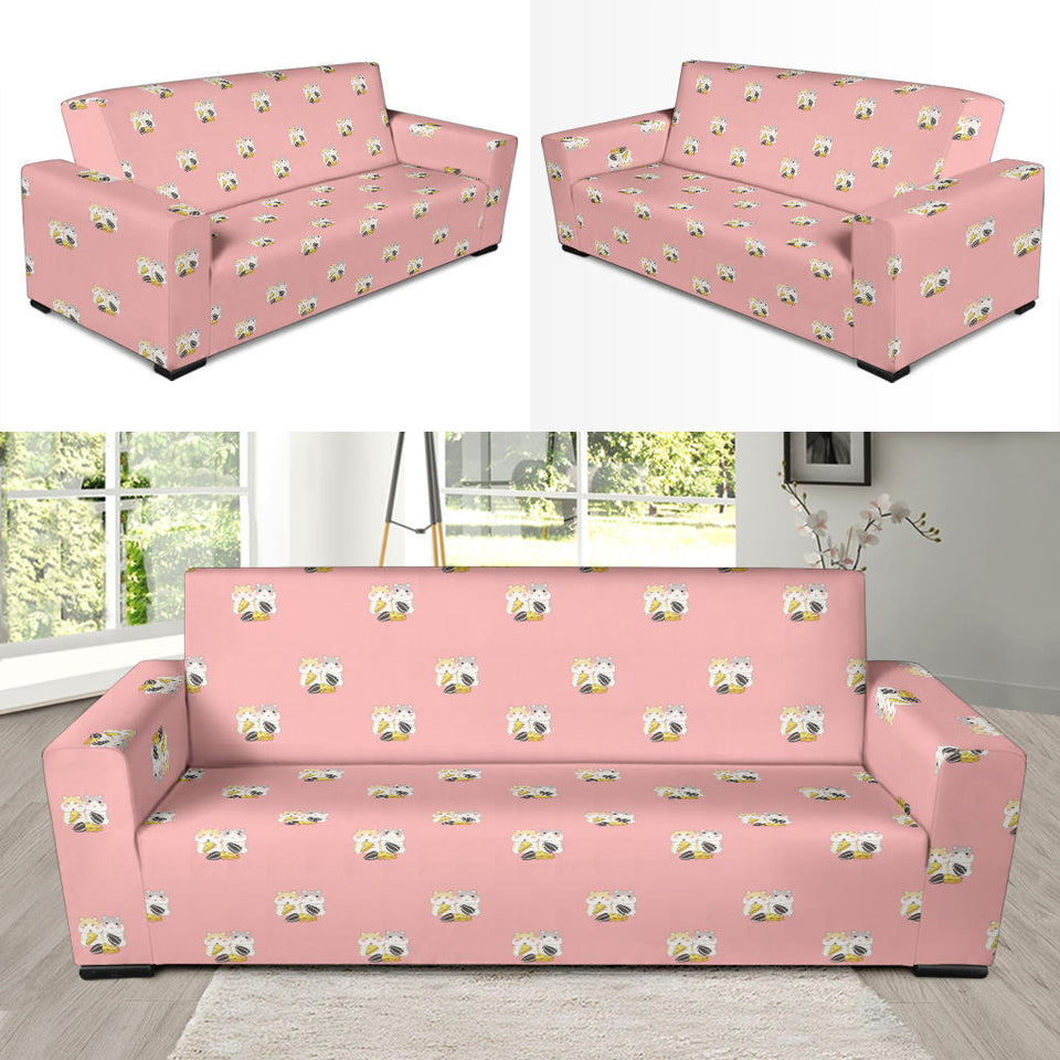 Cute Hamster Cheese Pattern Pink Background Sofa Slipcover