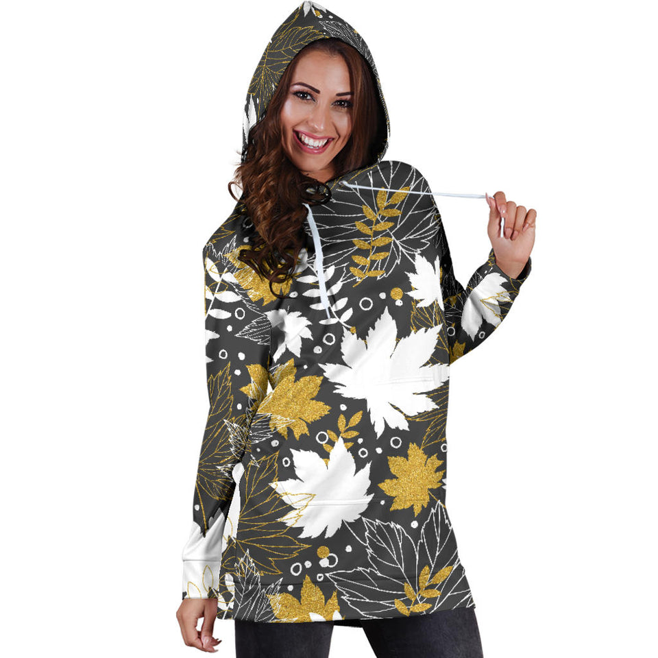 Beautiful Gold Autumn Maple Leaf Pattern Women'S Hoodie Dress