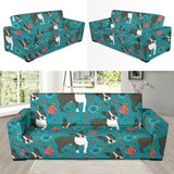 Boston Terrier Beautiful Flower Pattern Sofa Slipcover
