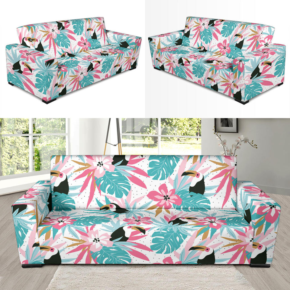 Toucan Tropical Flower Leave Pattern Sofa Slipcover