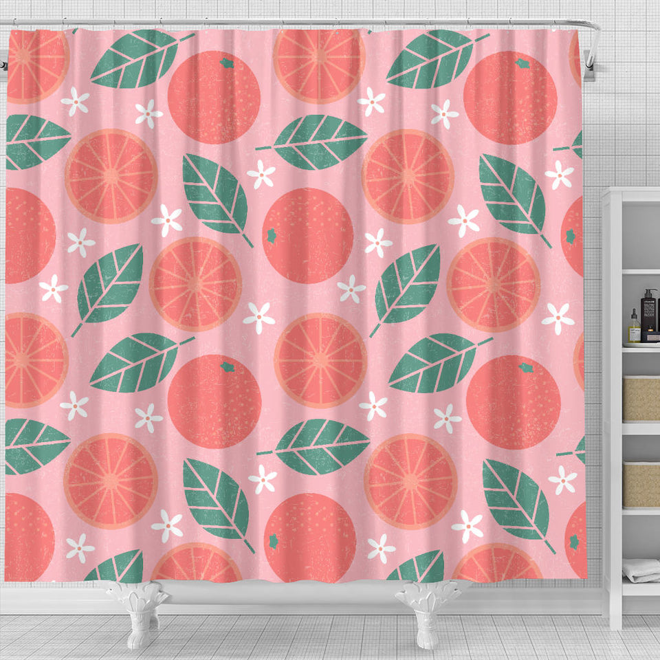 Grapefruit Leaves Flower Pink Background Shower Curtain Fulfilled In US