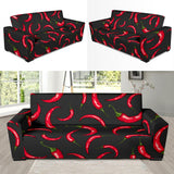 Chili Peppers Pattern Black Background Sofa Slipcover