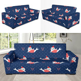Cute Sea Lion Seal Christmas Hat Candy Cane Heart Pattern Sofa Slipcover