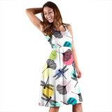 Dragonflies Ginkgo Leaves Pattern Sleeveless Midi Dress