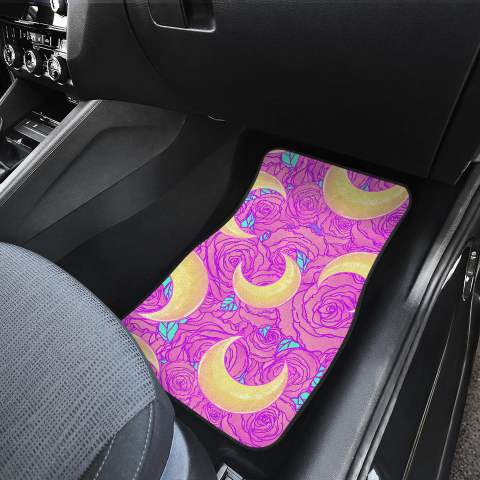 Moon Pink Rose Background Front And Back Car Mats