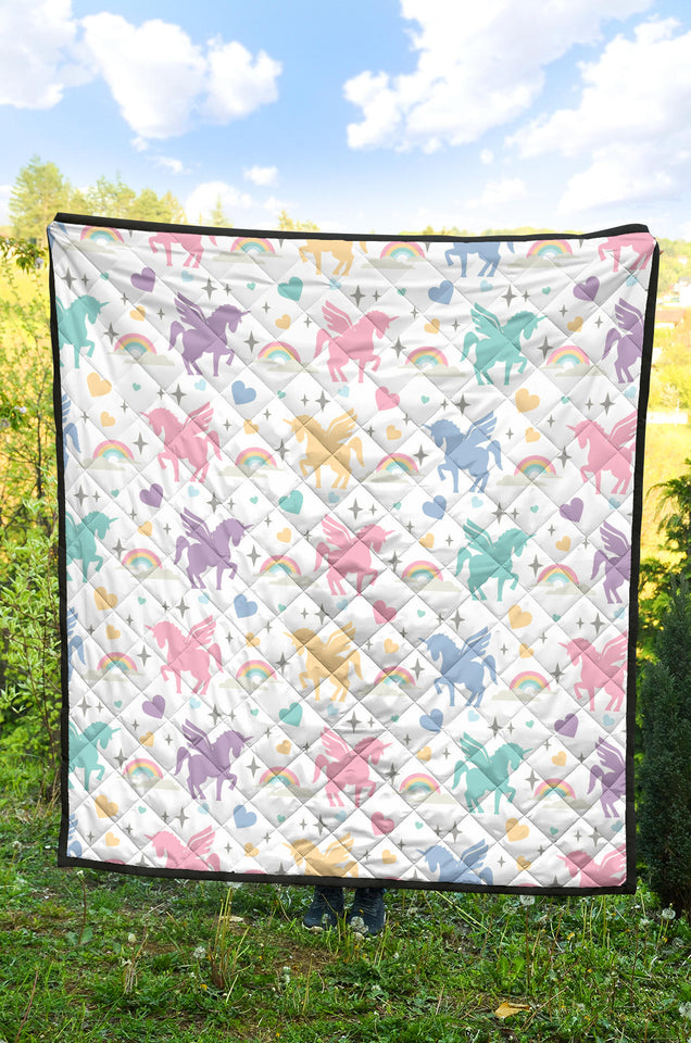 Colorful Unicorn Rainbow Heart Pattern Premium Quilt