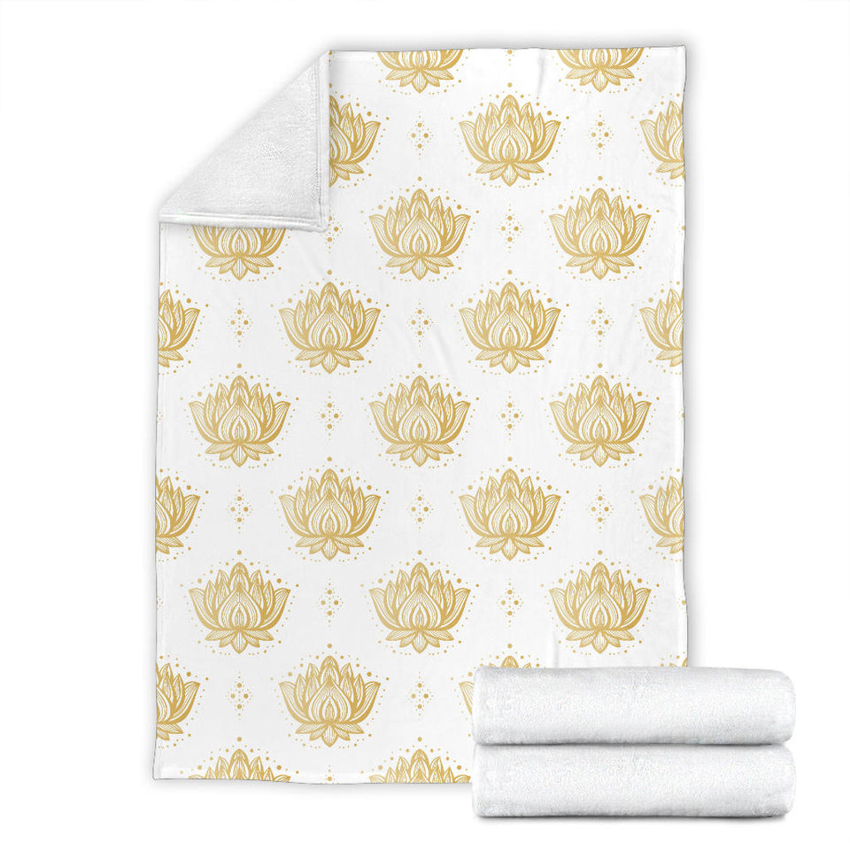 Gold Ornamental Lotue Waterlily Symbol Pattern Premium Blanket