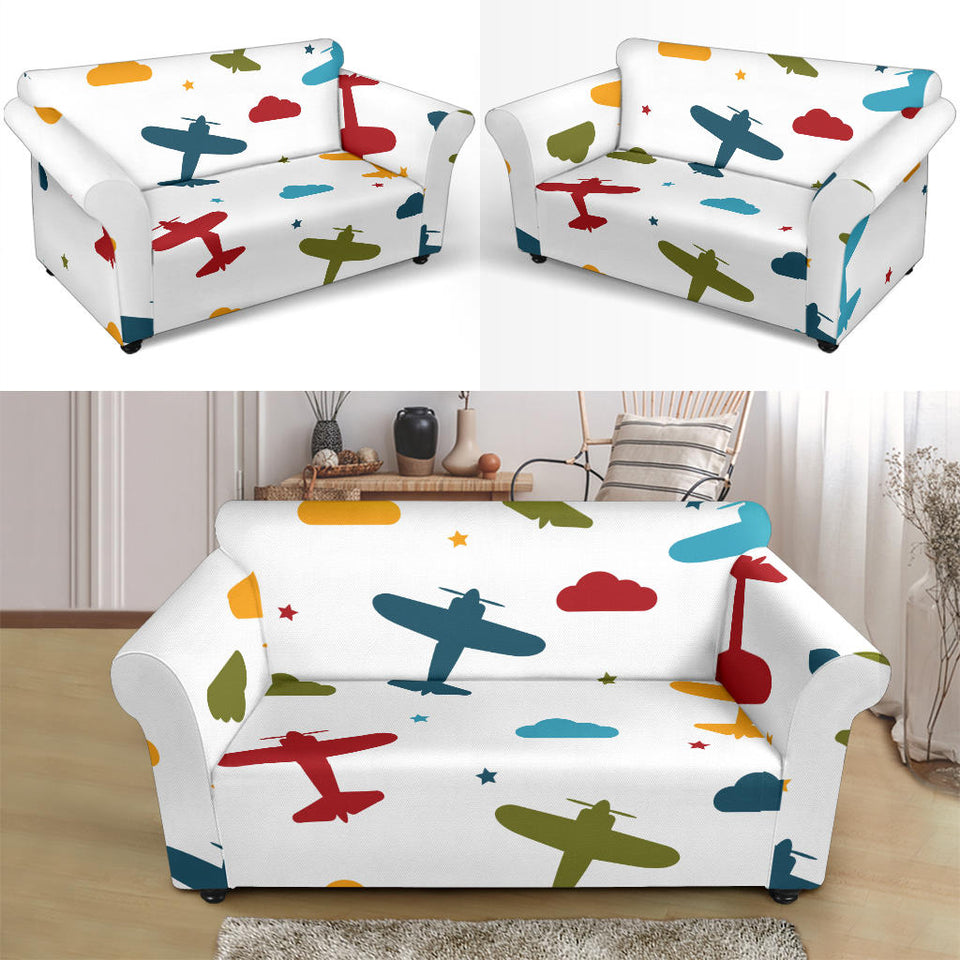 Airplane Star Cloud Colorful Loveseat Couch Slipcover