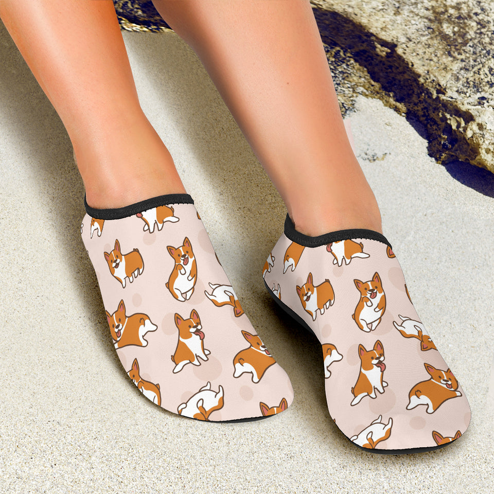 Cute Corgis Pattern Pink Background Aqua Shoes