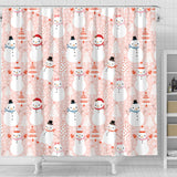 Cute Snowman Christmas Tree Snowpink Background Shower Curtain Fulfilled In US