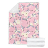 Japanese Crane Rose Pattern Premium Blanket
